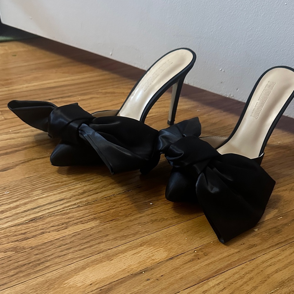 PinkElephant Black Satin Bow Heels